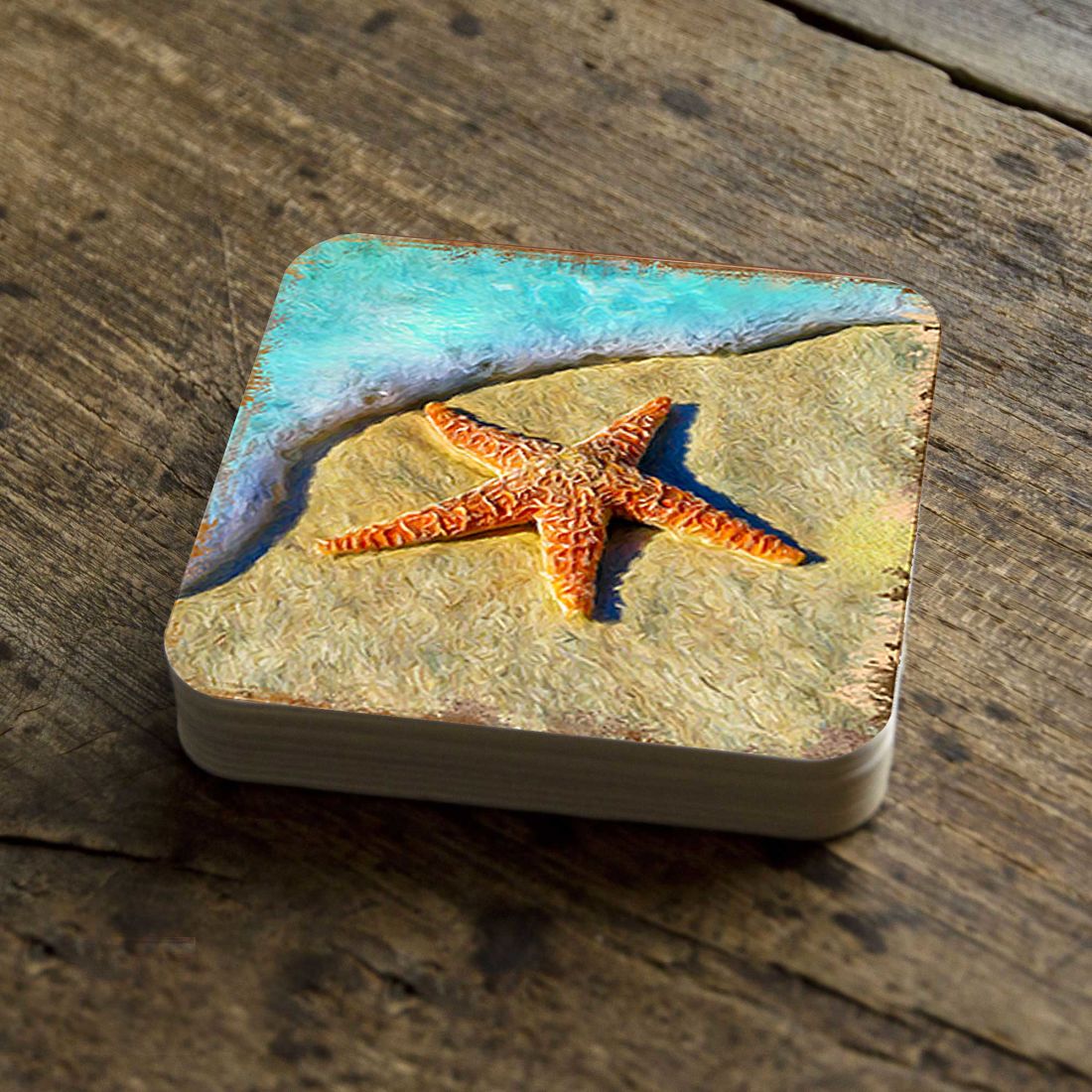 Posavasos de corcho de madera con diseño de estrellas de mar de Nature Wonders (juego de 4) - Decoración costera con temática marina - 95253C-S4