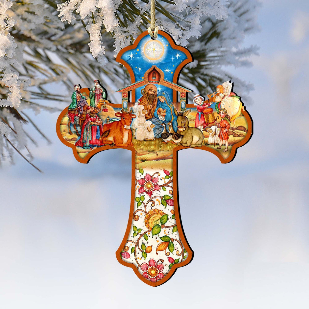 Nativity Cross Wooden Ornaments by G. DeBrekht - Nativity Holiday Decor - 8191164