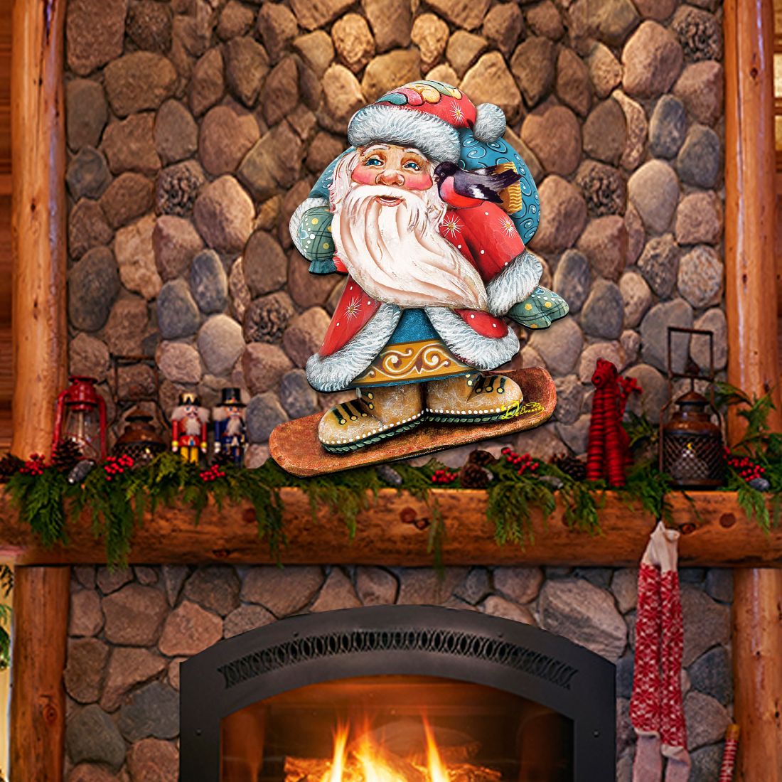 Snowboarding Santa Christmas Door Decor by G. DeBrekht - Christmas Santa Snowman Decor - 8119171H