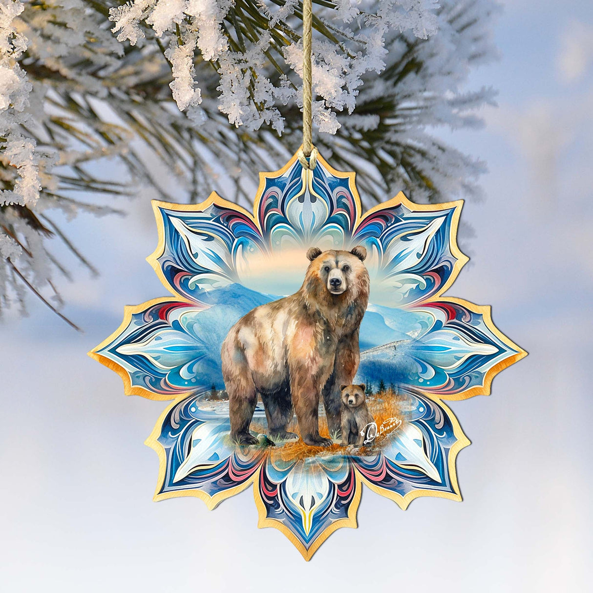 Brown Bear Snowflake Wooden Ornaments by G. Debrekht - Nature Wildlife Decor - 8688409
