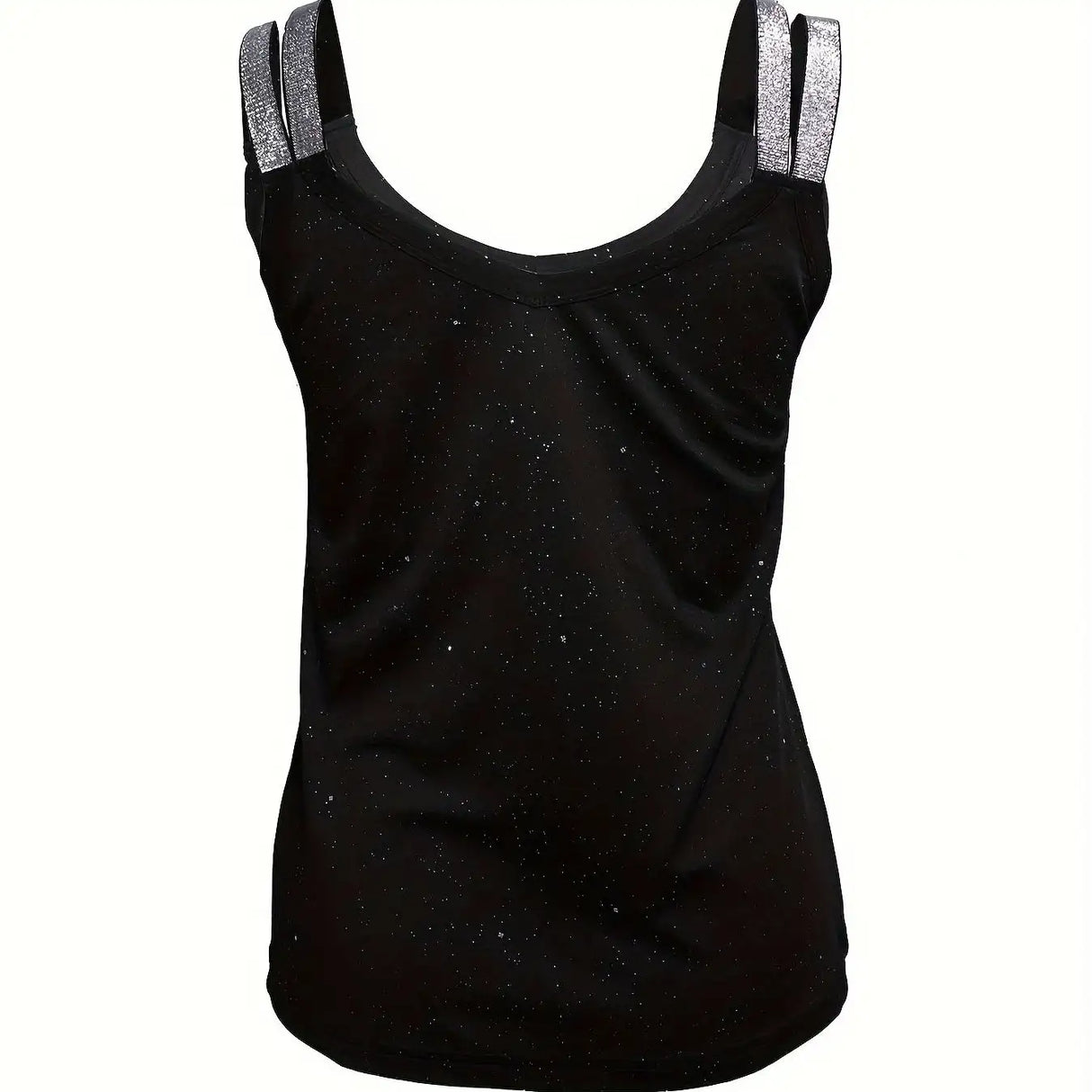 Women's Solid Color Rhinestone Shoulder Strap Sequin Camisole Top - Lootquake
