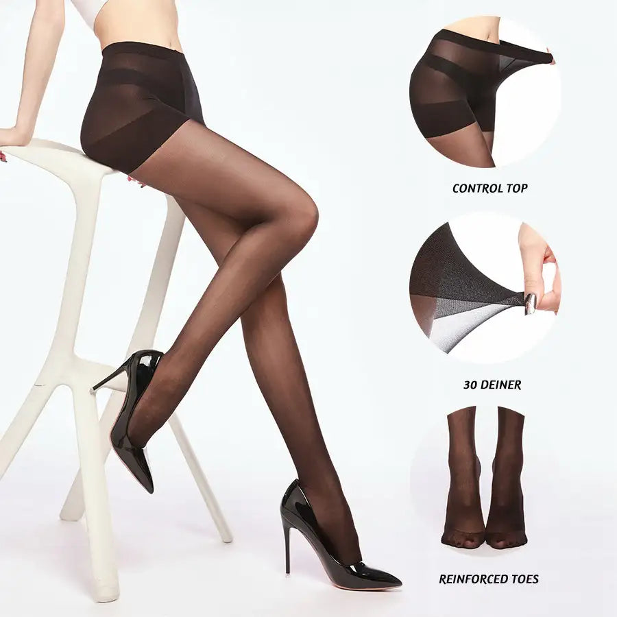 4 Pairs Women's Sheer Tights 20 Denier Control Top Pantyhose With Reinforced Toes - Lootquake