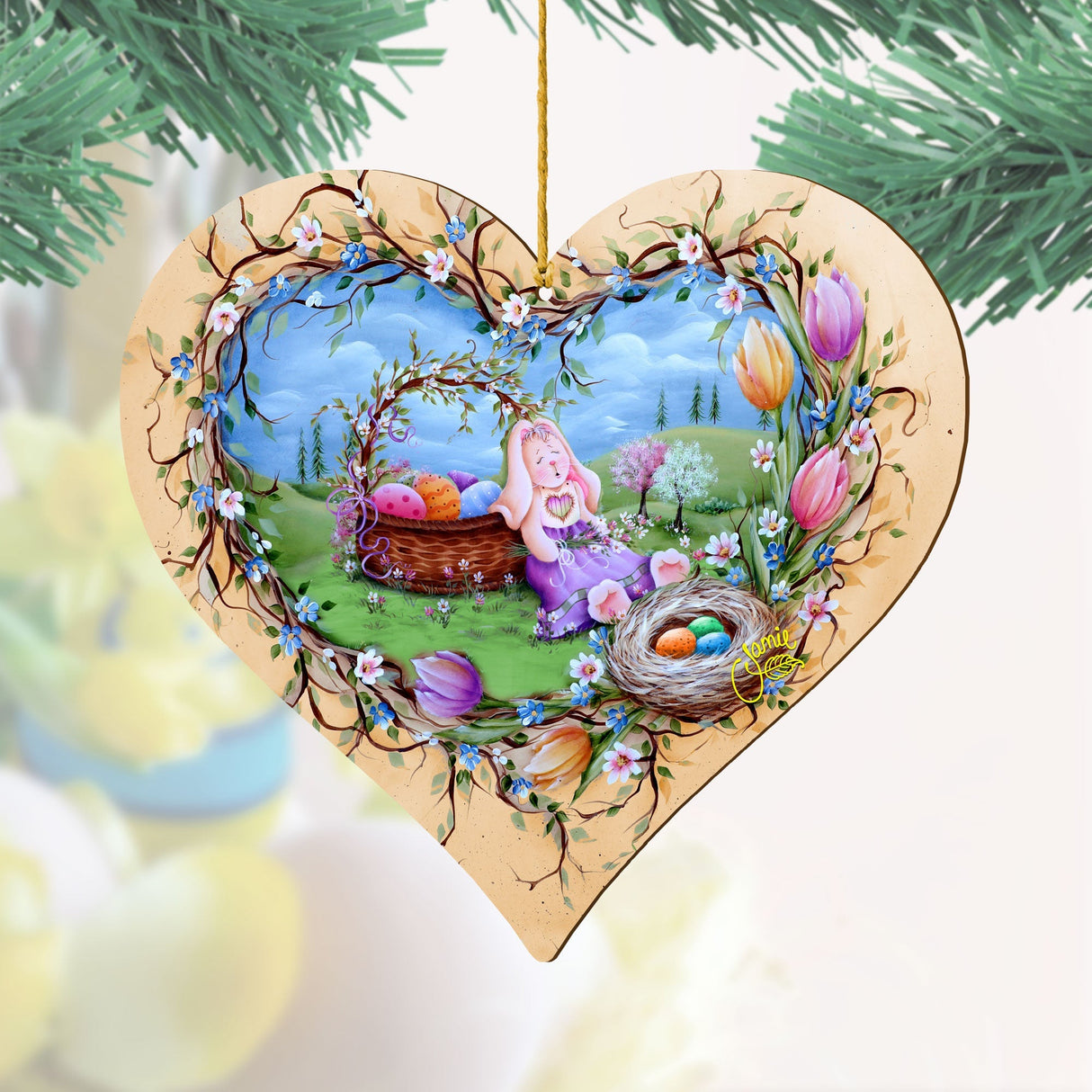 Easter Bunny Nap Wooden Ornaments by Jamie Mills-Price - Easter Spring Decor - 8457706-MP