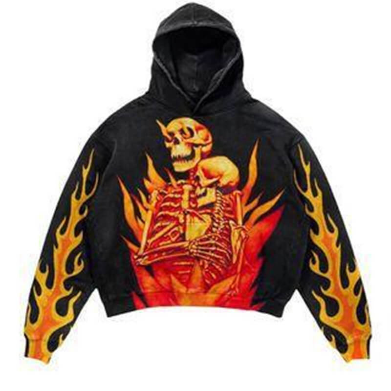 Sudadera con capucha de poliéster con estampado 3D de calavera y esqueleto de fuego