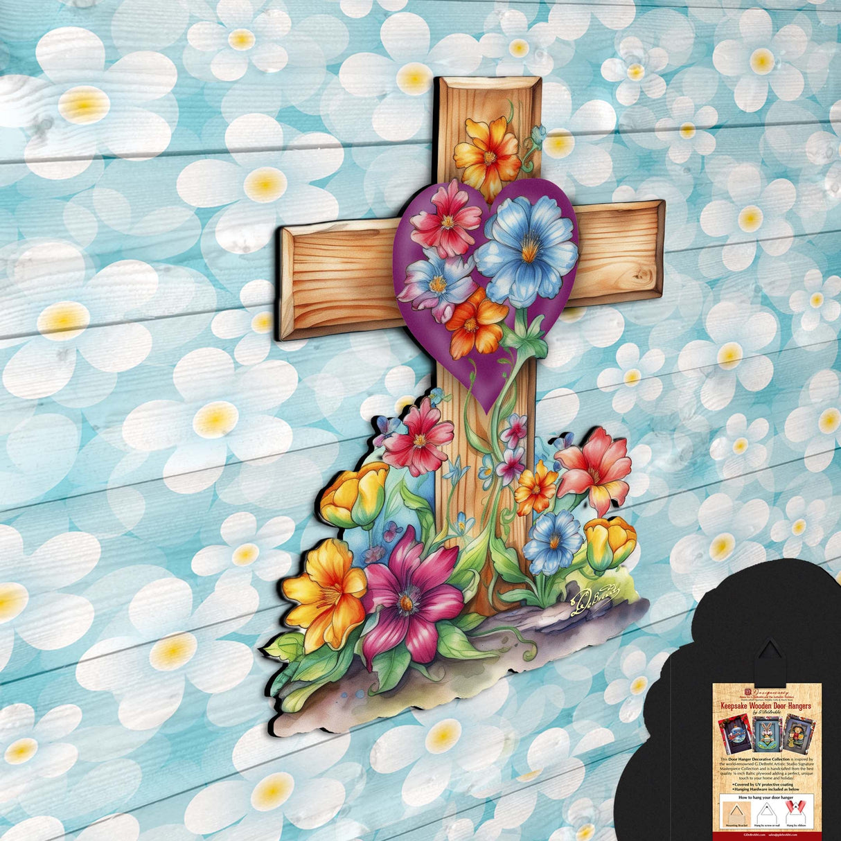 Easter Floral Cross Holiday Door Decor by G. Debrekht - Easter Spring Decor - 8688166H