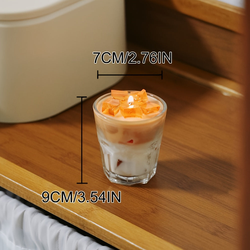1pc, 300g Caramel Latte Scented Candle, Handcrafted Soy Wax, Indoor Use, Crystal Accents, Oval Shape, Aromatherapy, Perfect for Home Decor, Suitable for Christmas, Halloween, Easter, Hanukkah, Thanksgiving, 0.26-2.64gal Capac