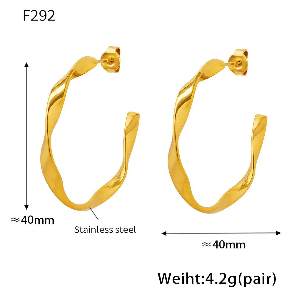 Stainless Steel 18K Real Gold C- Shaped Round Ring Earrings - Lootquake