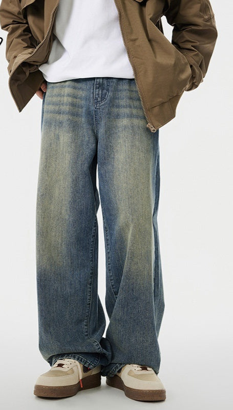 Men's Worn Looking Washed-out Loose Straight All-matching Jeans - Lootquake