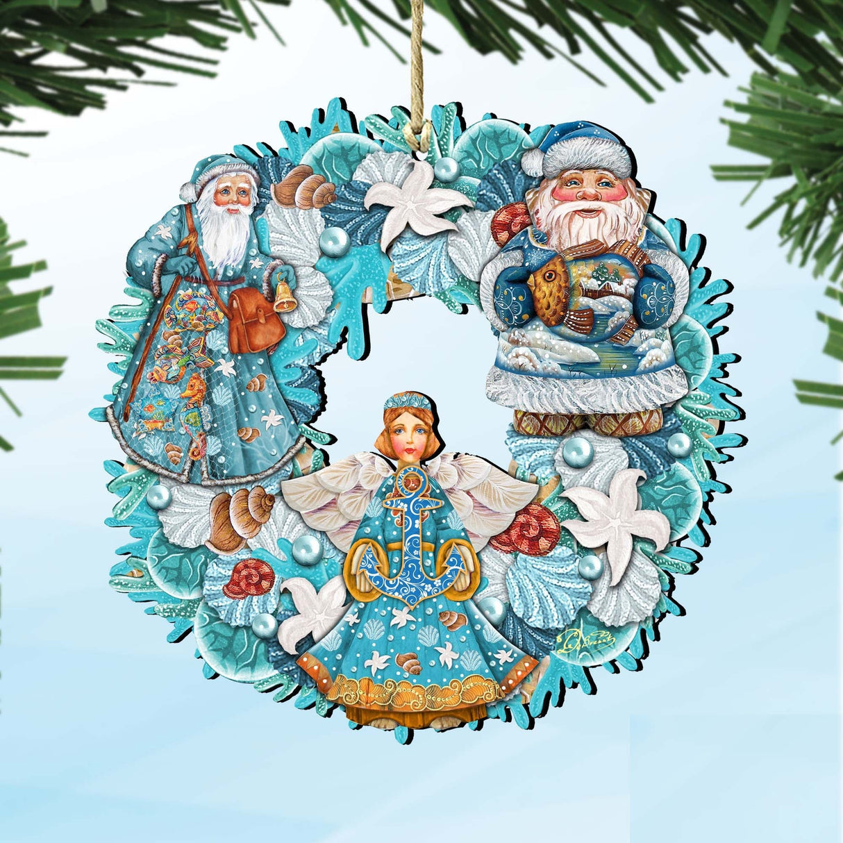 Coastal Guardian Angel Wreath Holiday Ornament by G. DeBrekht - Coastal Holiday Decor - 8185306-4