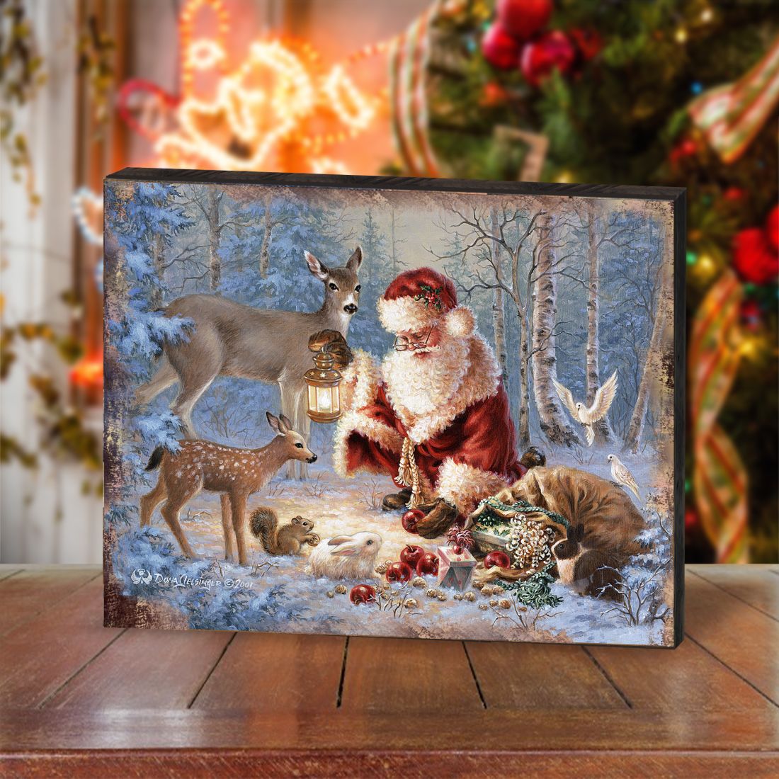 Arte mural de madera "Abundancia de alegría" de D Gelsinger - Decoración navideña de Papá Noel y muñeco de nieve - 95601B-0104