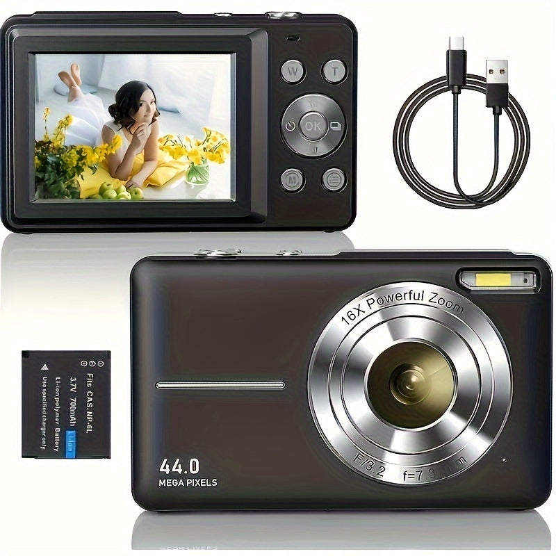 Digital Camera, 1080P FHD Camera 44MP Point And Shoot Digital Camera, 16X Zoom Compact Portable Point Shoot Camera Suitable For Thanksgiving Christmas And New Year Gifts