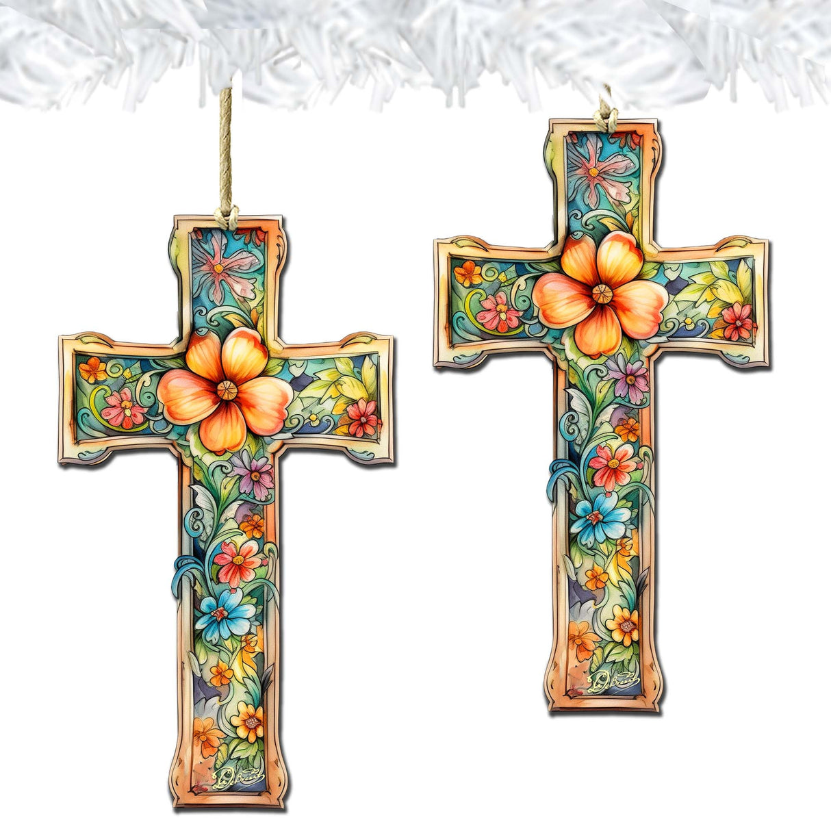 Blossom Cross Wooden Ornaments by G. DeBrekht Easter Spring Decor - 8688165