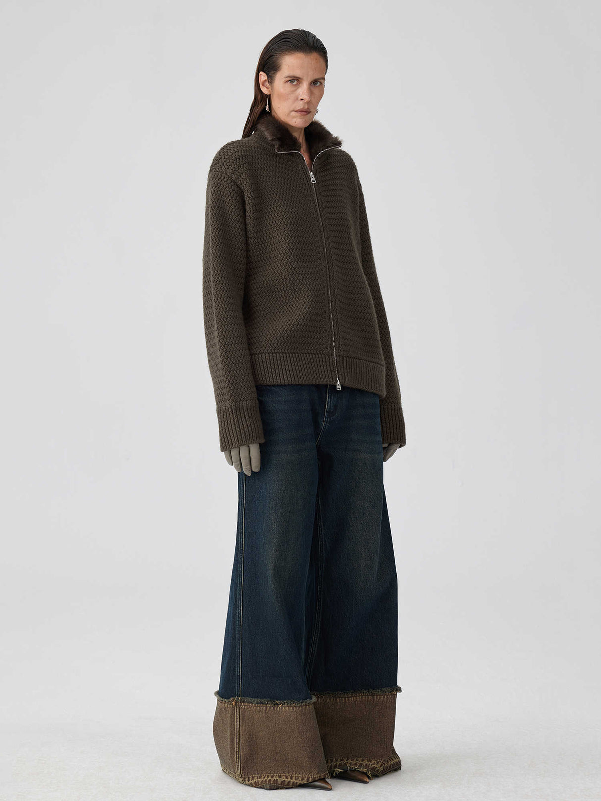 Brown Blue Nano Water Foot Washing Mouth Reverse Stitching Raw Hem Jeans - Lootquake