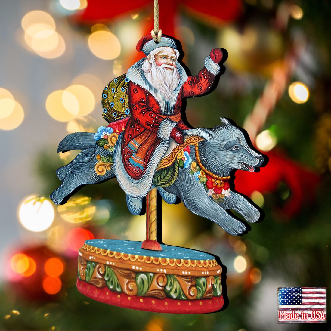 Carousel Wolf Christmas Wooden Ornaments by G. DeBrekht - Carousel Holiday Decor - 8114049