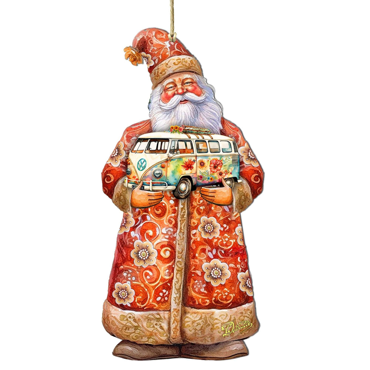 Adornos de madera de Papá Noel con furgoneta de G. Debrekht - Decoración navideña de Papá Noel y muñeco de nieve - 8691407