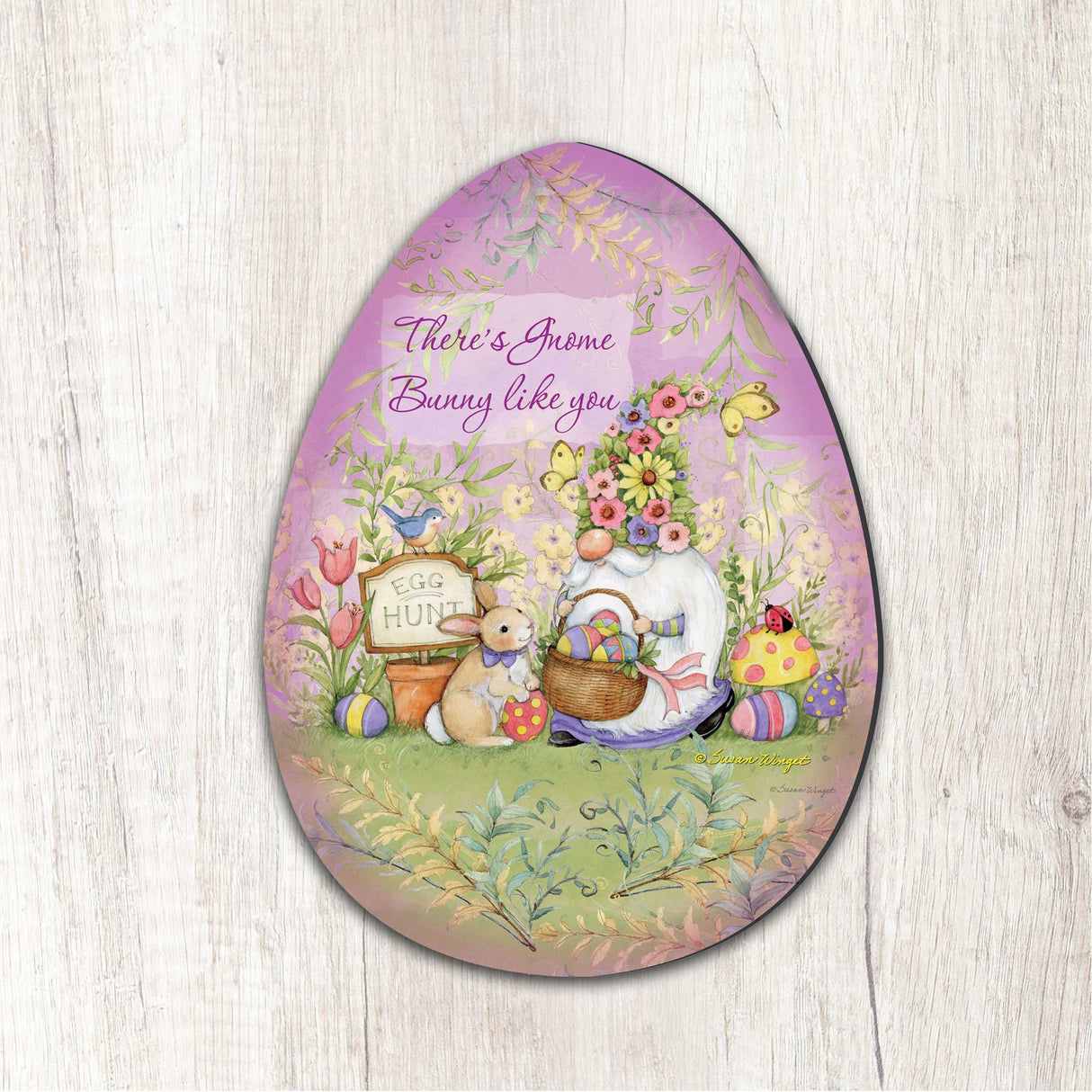 Decoración de puerta con gnomo de jardín de primavera de Susan Winget - Decoración de Pascua - 8471121H-SW