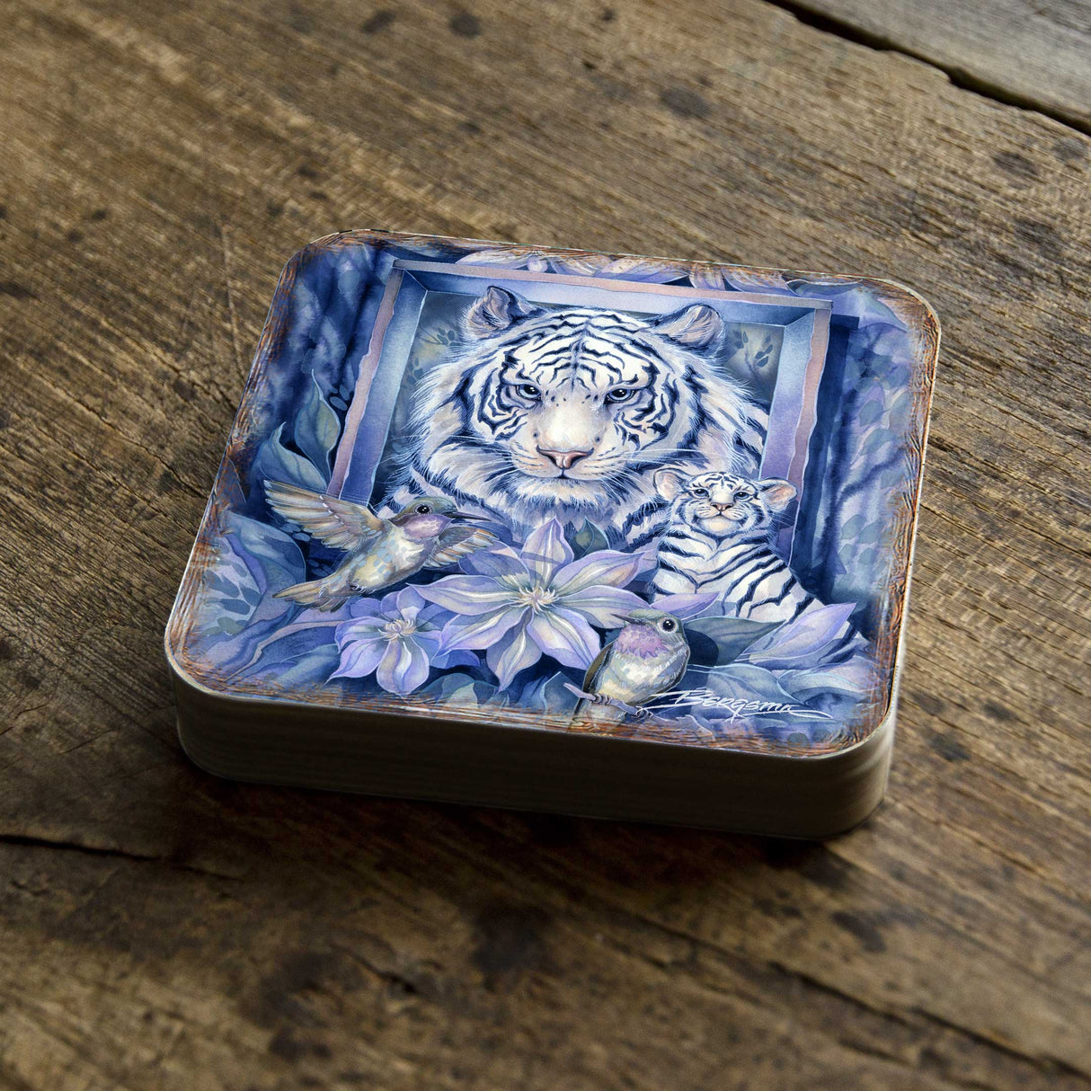 Tiger in the Garden Wooden Cork Coasters Gift Set of 4 by J. Bergsma - Wildlife Decor - 8199461C-S4