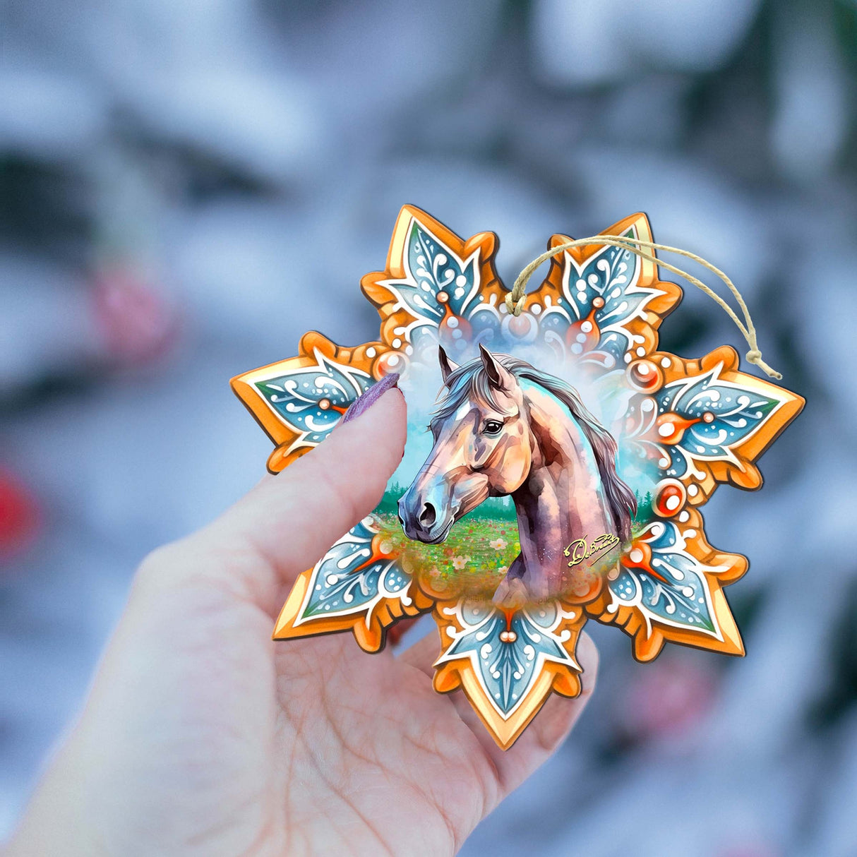 Horse Snowflake Wooden Ornaments by G. Debrekht - Nature Wildlife Decor - 8688431
