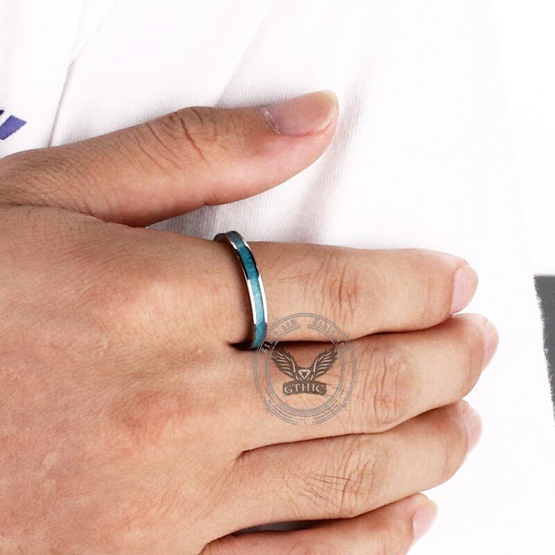 Anillo de titanio con banda turquesa de 3 mm