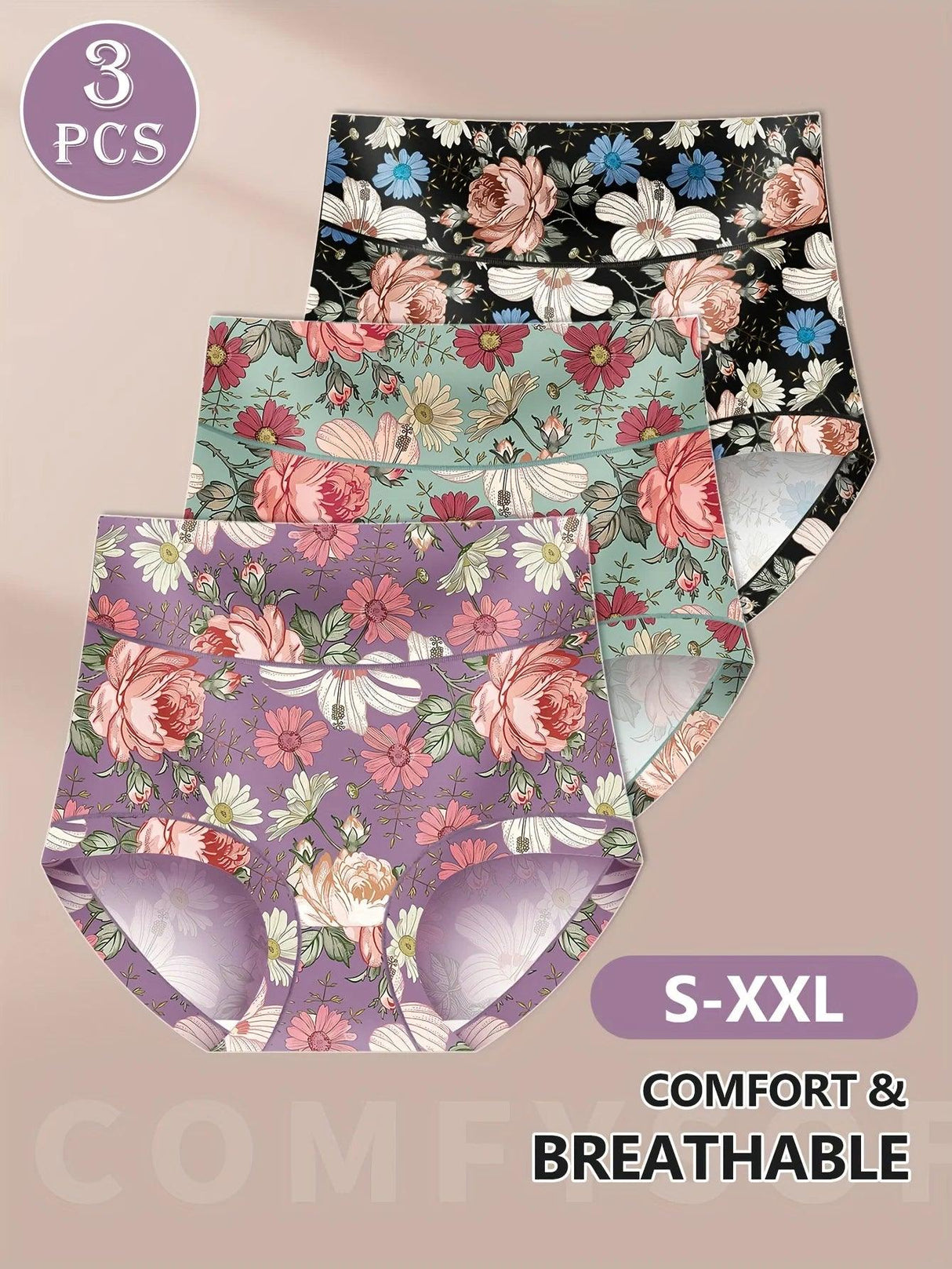 3pcs High Waisted Panties Women's Panties Tummy Tightening and Hip Lifting Printed Patterns Comfortable Fit