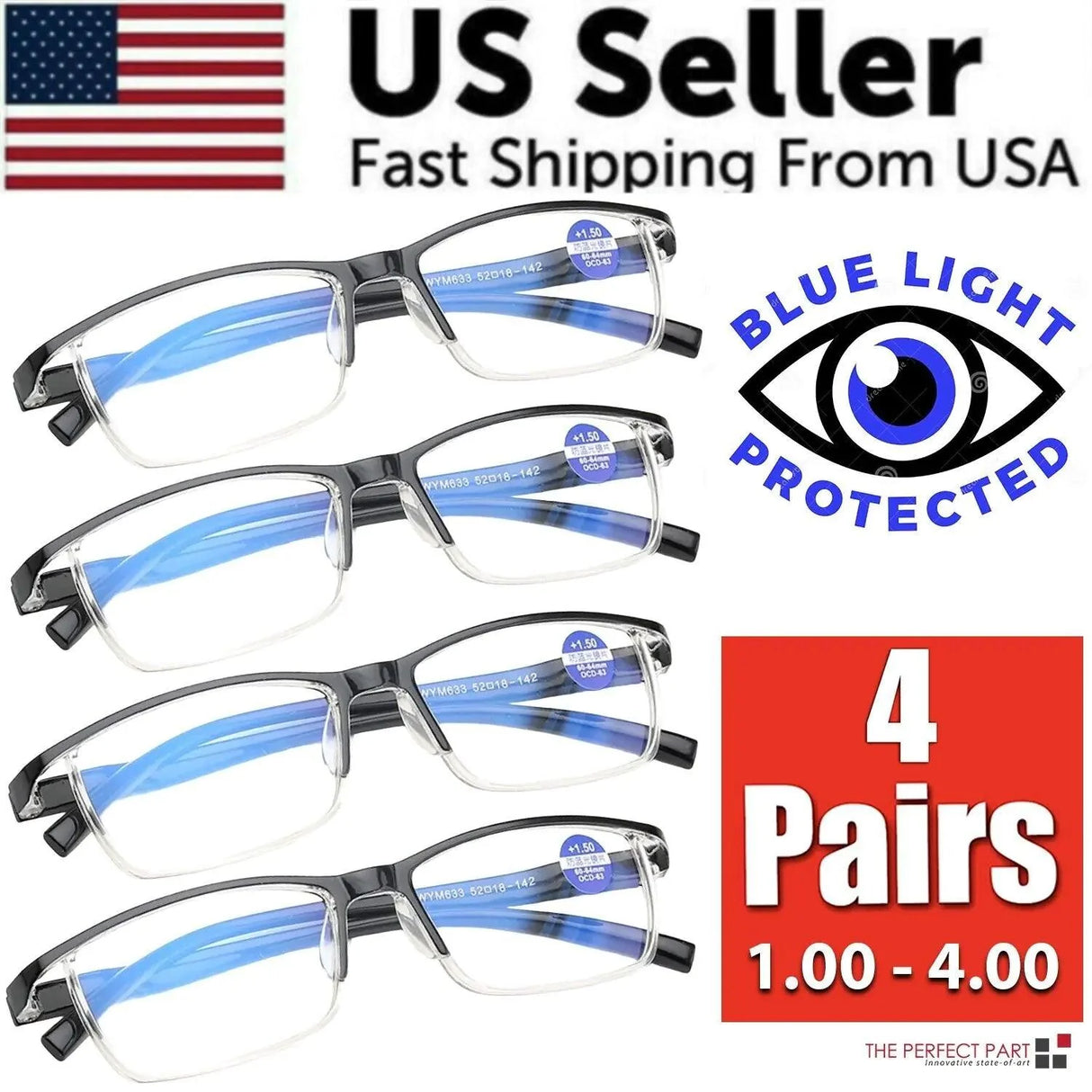 BrightVision 4-Pack Spring Hinge Anti-Blue Light Readers - Stylish Protection for Your Eyes
