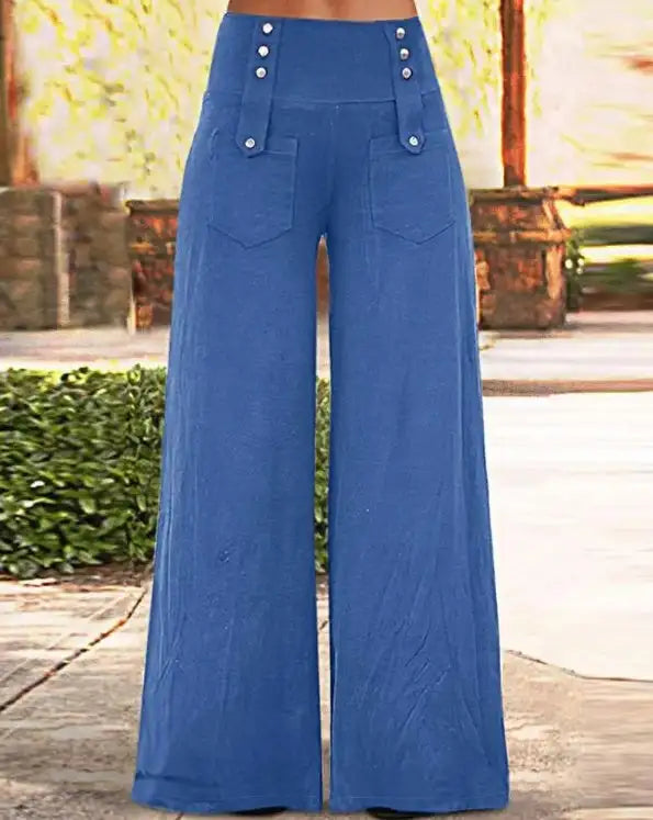 Ladies' Solid Color Button Design Fashionable Casual Pants - Lootquake