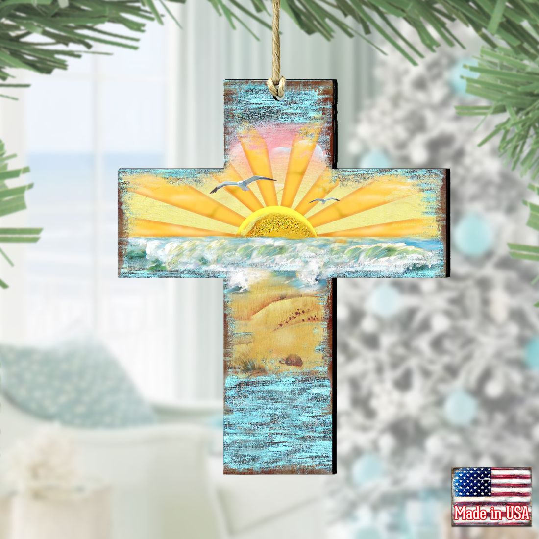 Coastal Cross Wooden Ornaments by G. DeBrekht - Coastal Holiday Decor - 8198313