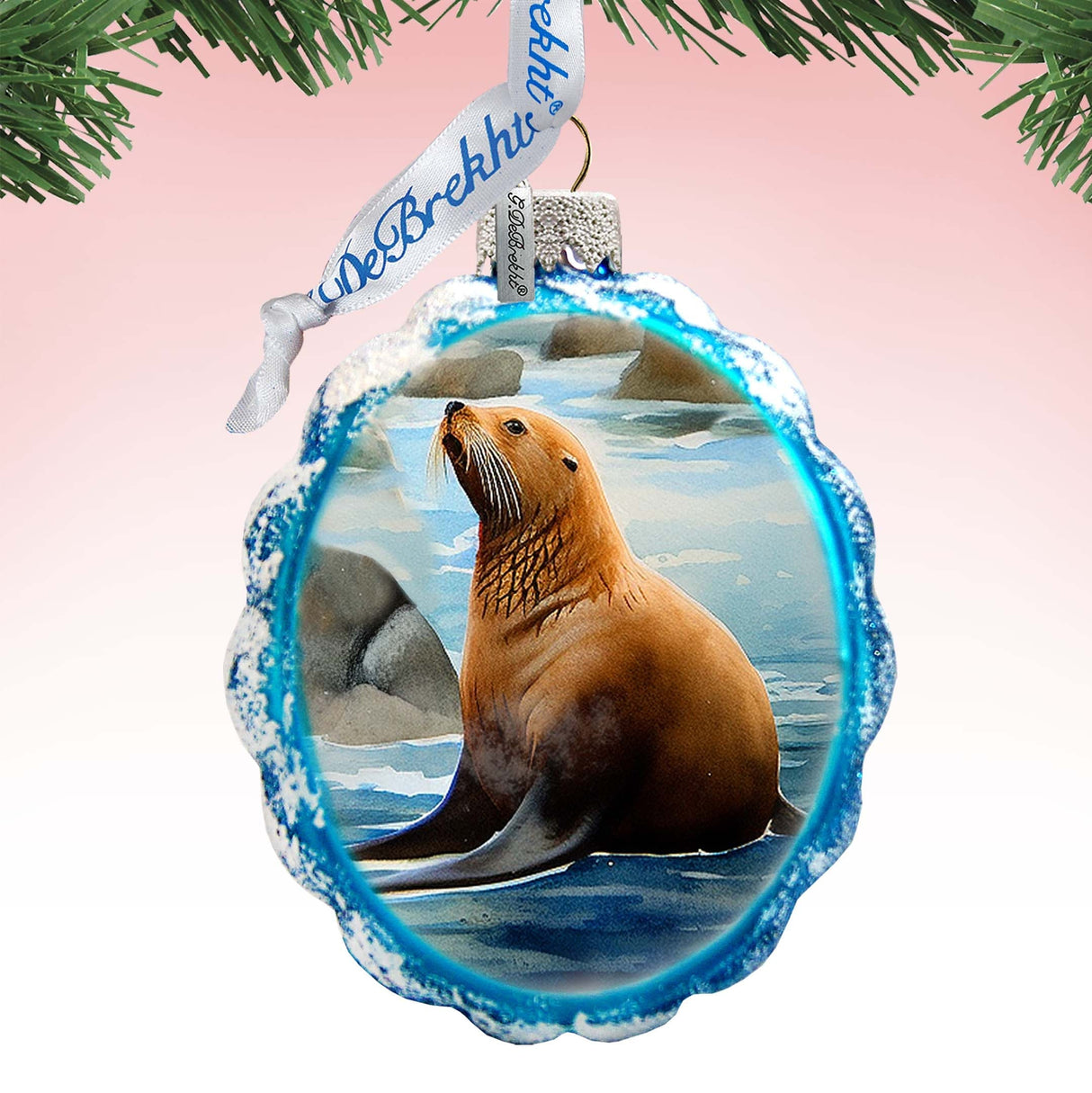 Coastal Decorations - Sea Lion Keepsake Glass Ornaments by G. Debrekht - Christmas Decor - 777391