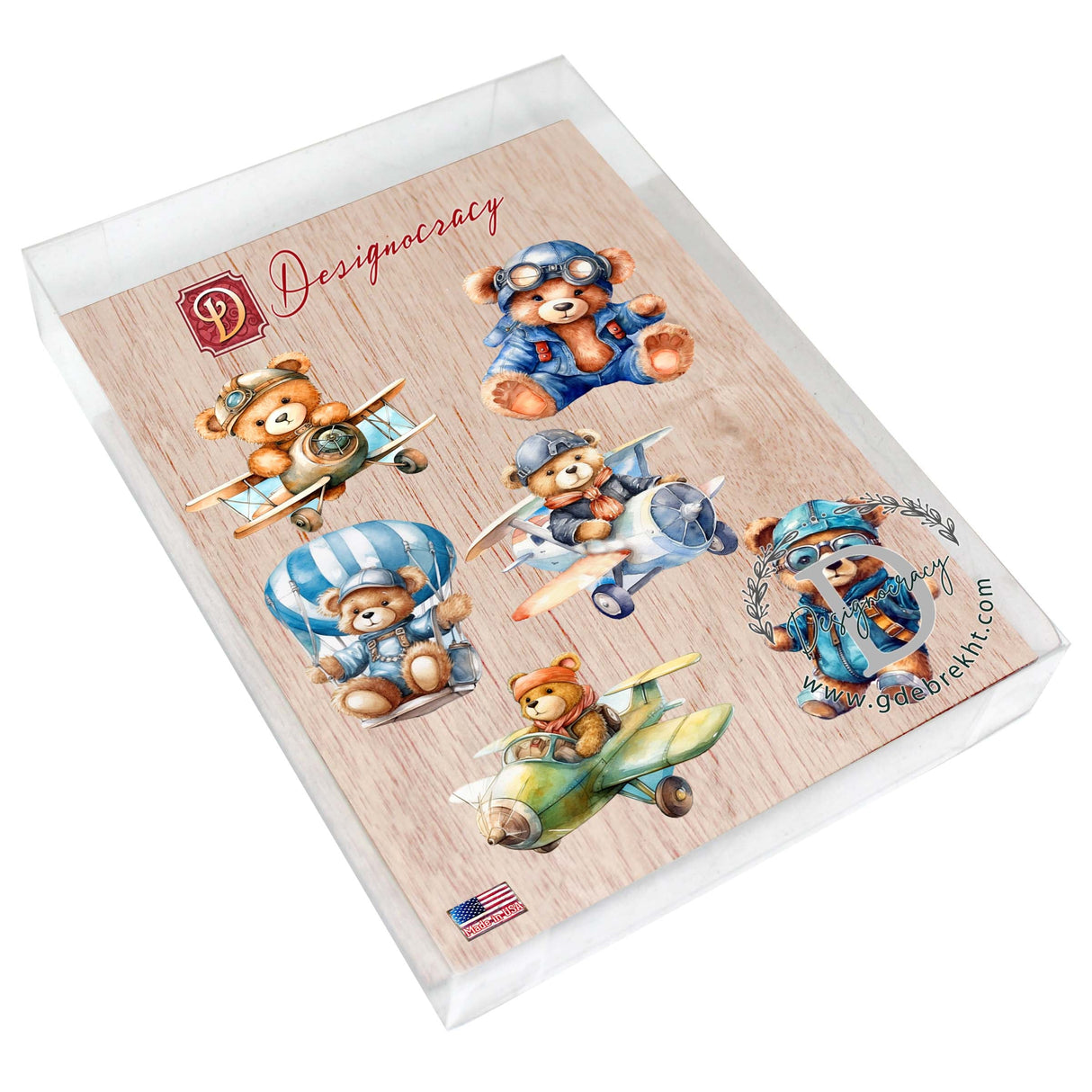 Aviator Teddy Bear Decorative Wooden Magnets Set of 6 by G. Debrekht - Christmas Decor - 8090010G-S6