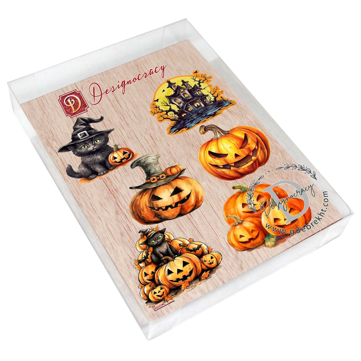 Juego de 6 imanes decorativos de madera con calabazas espeluznantes de G. Debrekht - Decoración de Halloween - 8090019G-S6