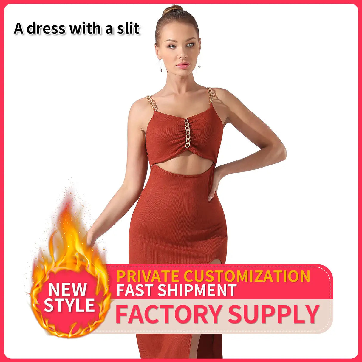 Women's Pure Color Halter Sleeveless Split Dress - Lootquake