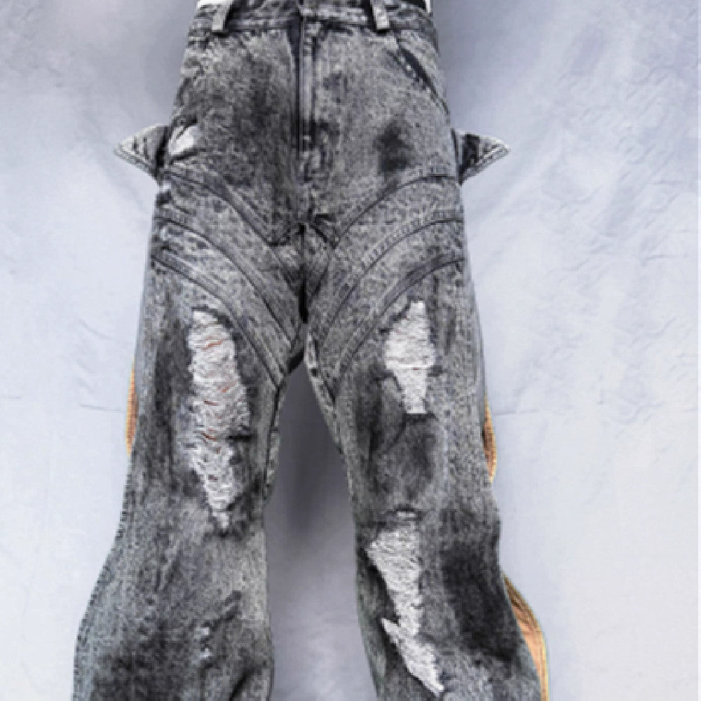 Washing Destroys Fashion Deconstruction Design Patchwork Pants - Lootquake
