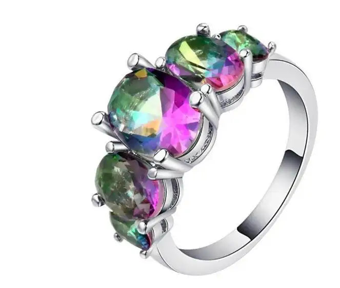Colorful Elegant Zircon Copper Ring, Geometric Shape, For Men and Women - Lootquake