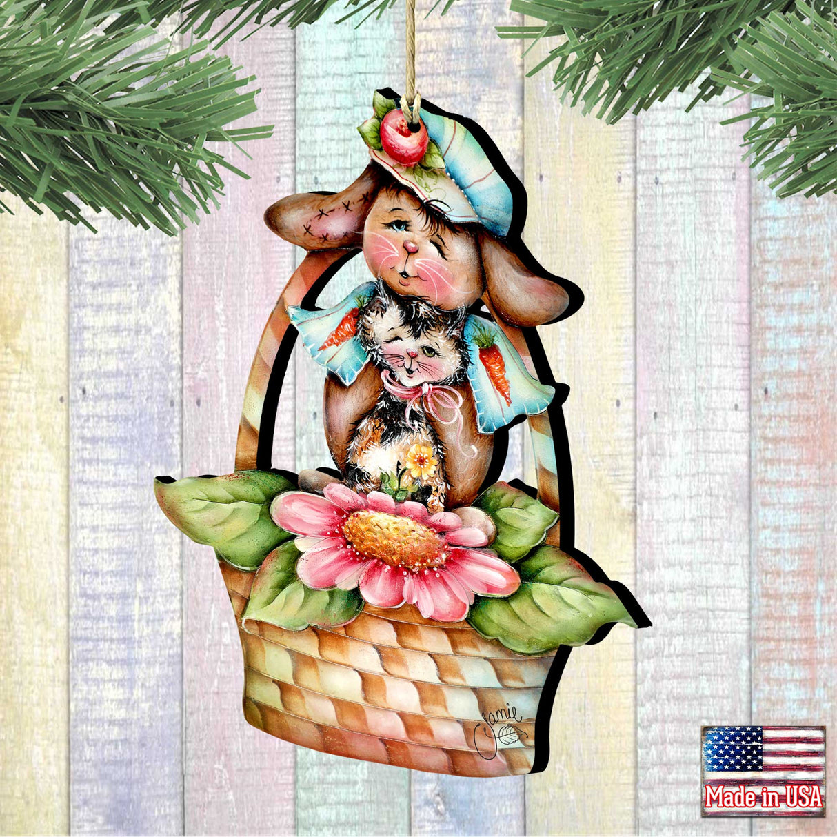 Flower Basket Friends! Wooden Ornaments by Jamie Mills-Price - Easter Spring Decor - 8457607