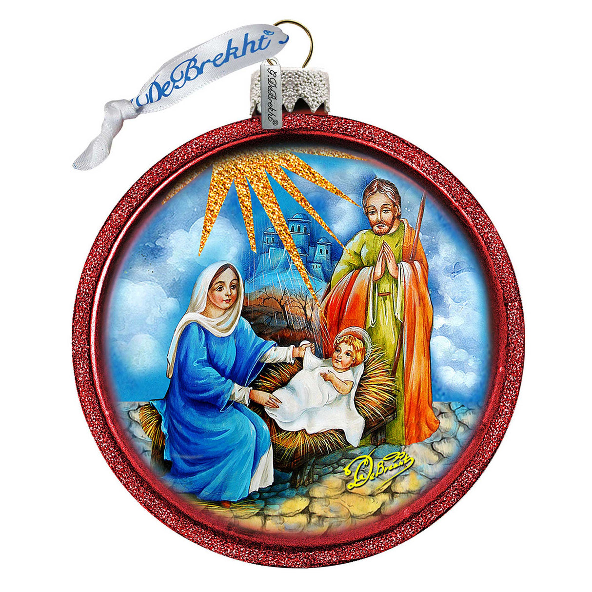 Holy Family Glass Ornament by G. DeBrekht - Nativity Holiday Decor - 73552C