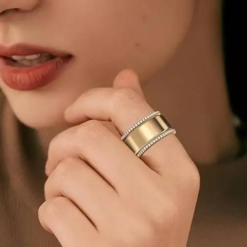 Glossy Trim Rhinestone Ring Titanium Steel - Lootquake