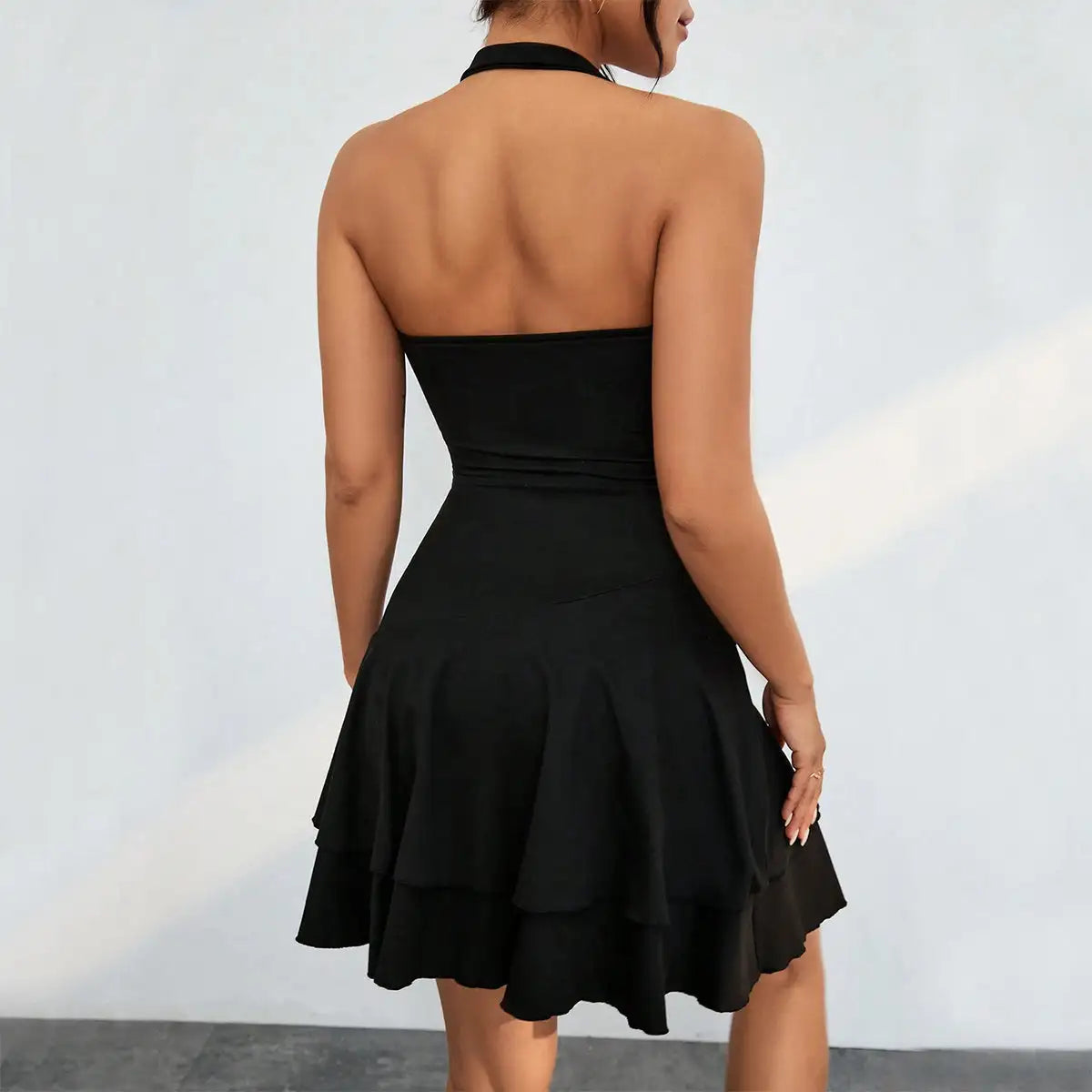 Slim Halter-neck Dress Ins Fashion Sleeveless Backless Ruffled Short Dresses Summer Clothing For Women - Lootquake