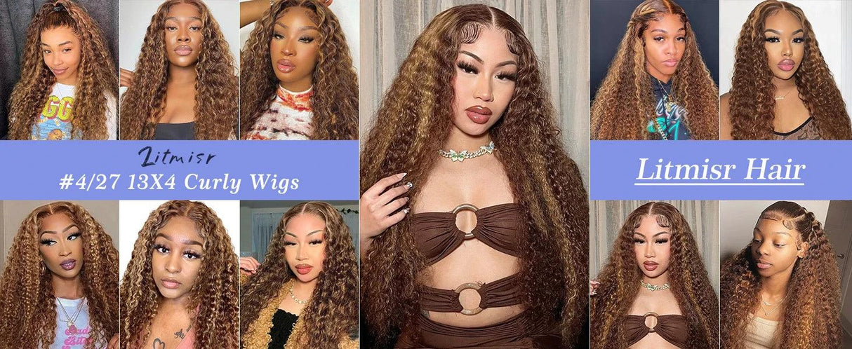 4/27 Highlight Ombre Deep Wave HD Lace Front Wig 180 Density Curly 30 nch 13x5 Brown 13x6 Lace Frontal Human Hair Wig Brazilian