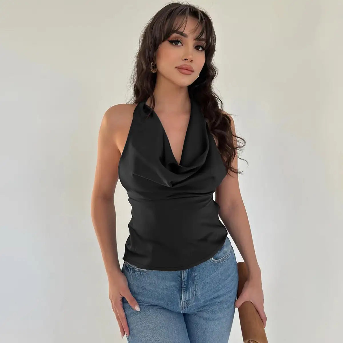 Women's Halter Backless Tank Vest Fashion Solid Color Slim Fit Tied Tube Top - Lootquake