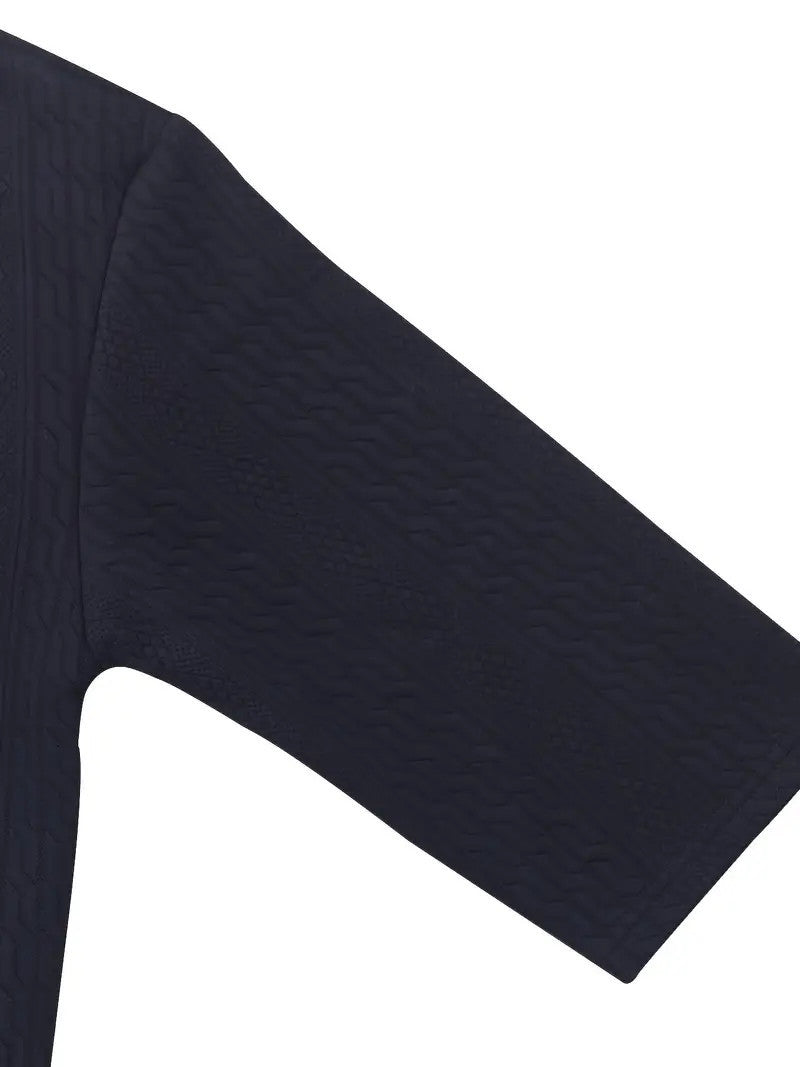 2pcs Men's Jacquard Solid Short Sleeve V Neck Shirt & Matching Drawstring Shorts Set, Summer Leisure Clothing - Lootquake