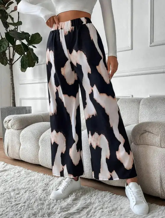 Ladies' Printed Comfortable And Fashionable Casual Wide Leg Pants - Lootquake