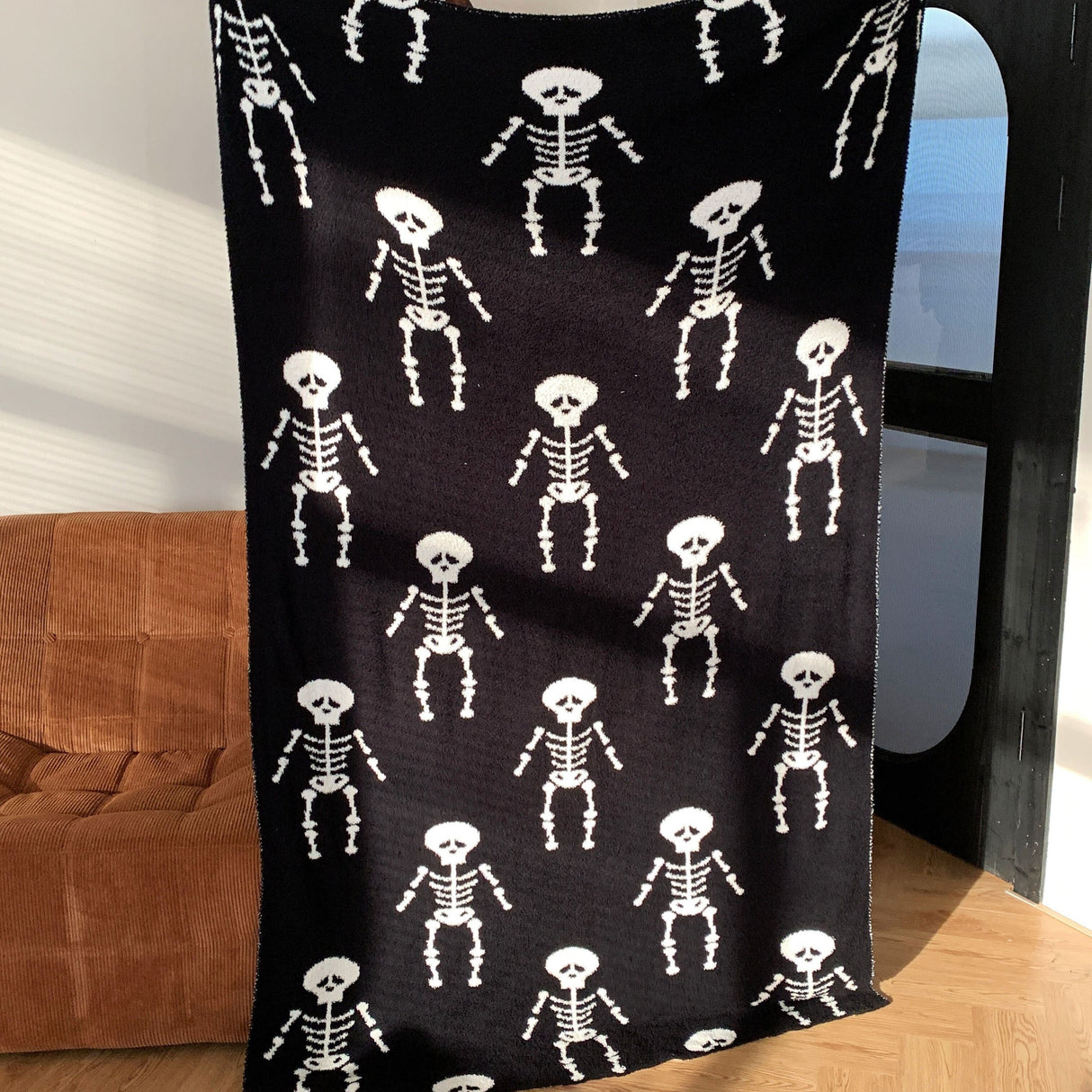 1pc Halloween Cartoon Skull Blanket Premium Sense Home Warm Blanket Nap Throw Blanket Travel Blanket Shawl Blanket Half Flannel Jacquard High Quality Knitted Blanket