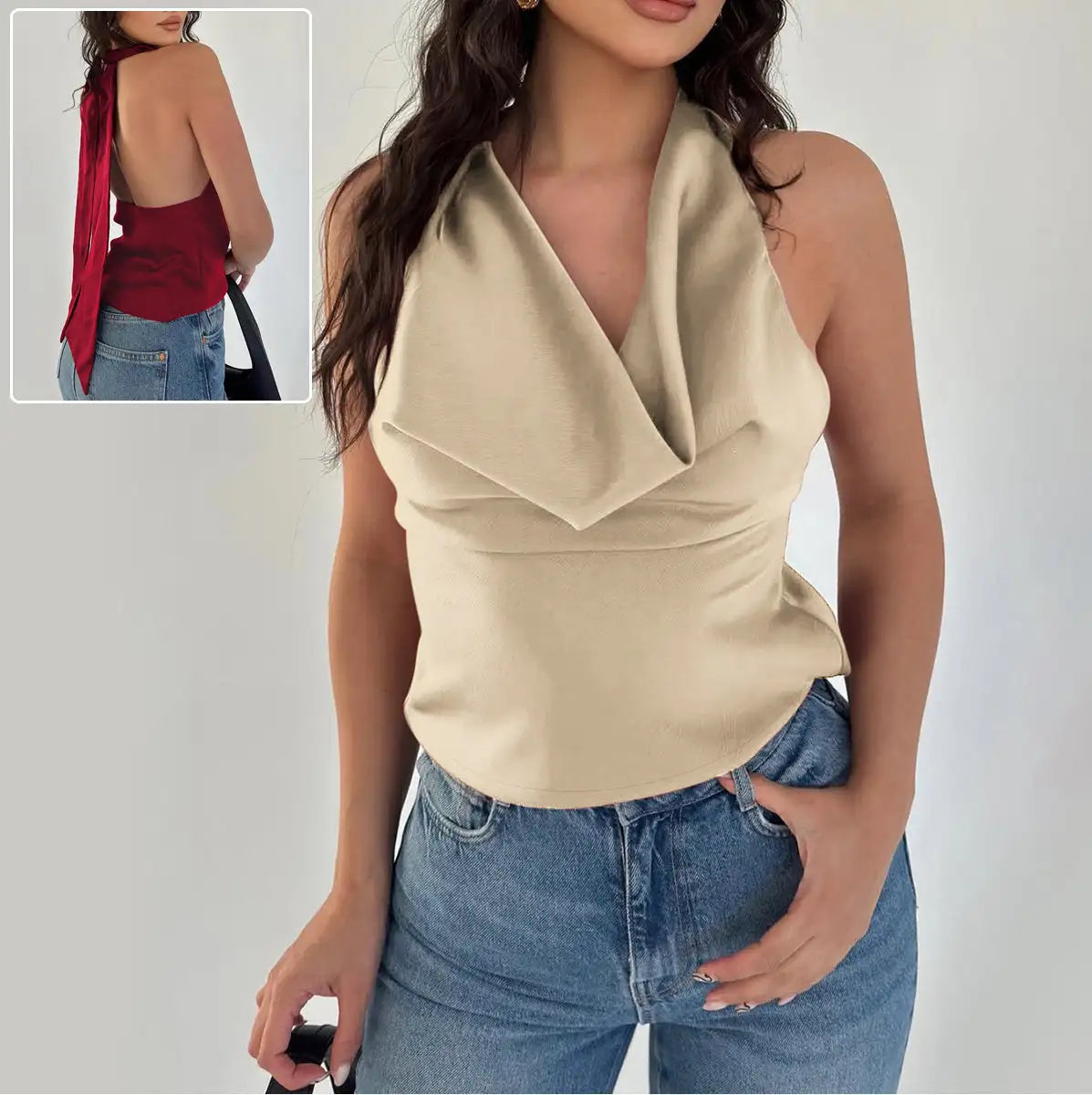Women's Halter Backless Tank Vest Fashion Solid Color Slim Fit Tied Tube Top - Lootquake
