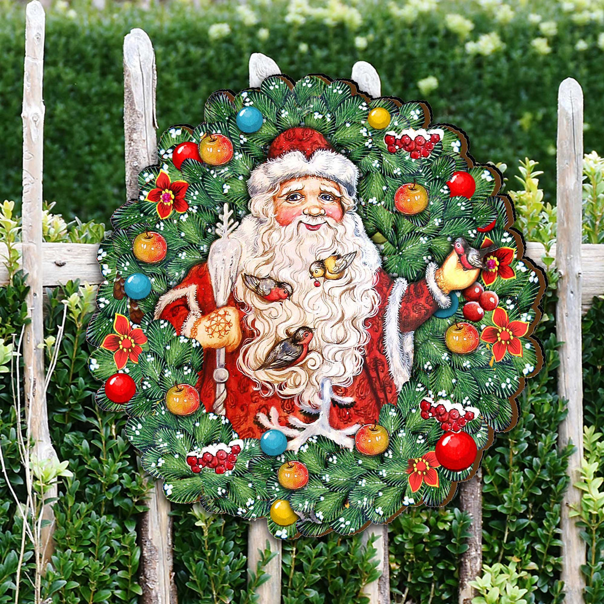 Corona de Papá Noel con pájaros para puerta, de G. DeBrekht - Decoración navideña de Papá Noel y muñeco de nieve - 8185320H