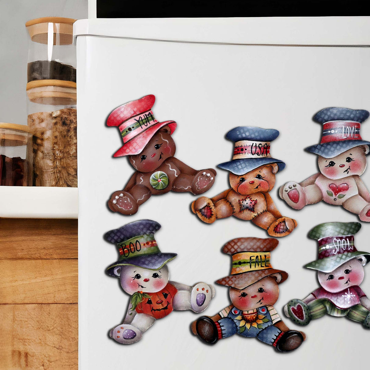 Big Hat Brigade Decorative Wooden Magnets Set of 6 by Jamie Mills-Price - Christmas Decor - 8090046G-S6