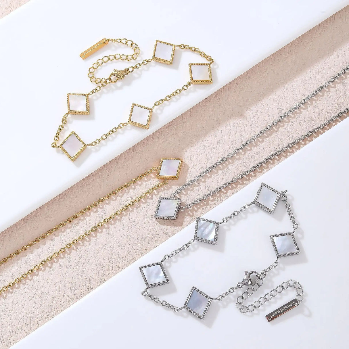 Square Natural White Shell Pendant Collarbone Necklace Bracelet - Lootquake