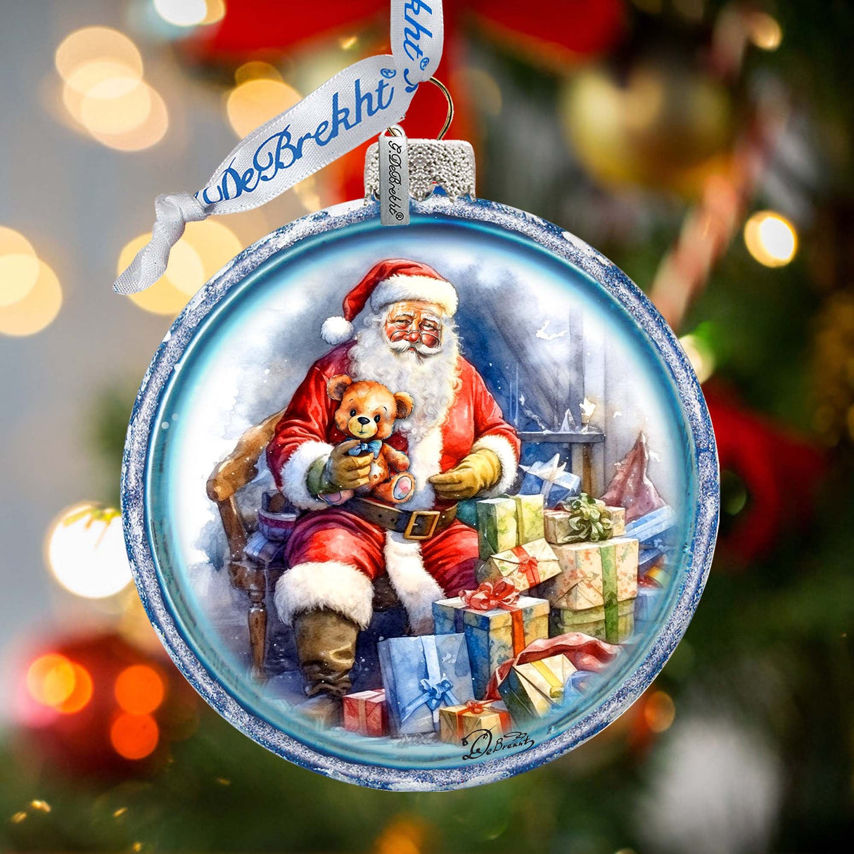 Santa Ball Glass Ornament by G. Debrekht - Christmas Santa Snowman Décor - 73563C
