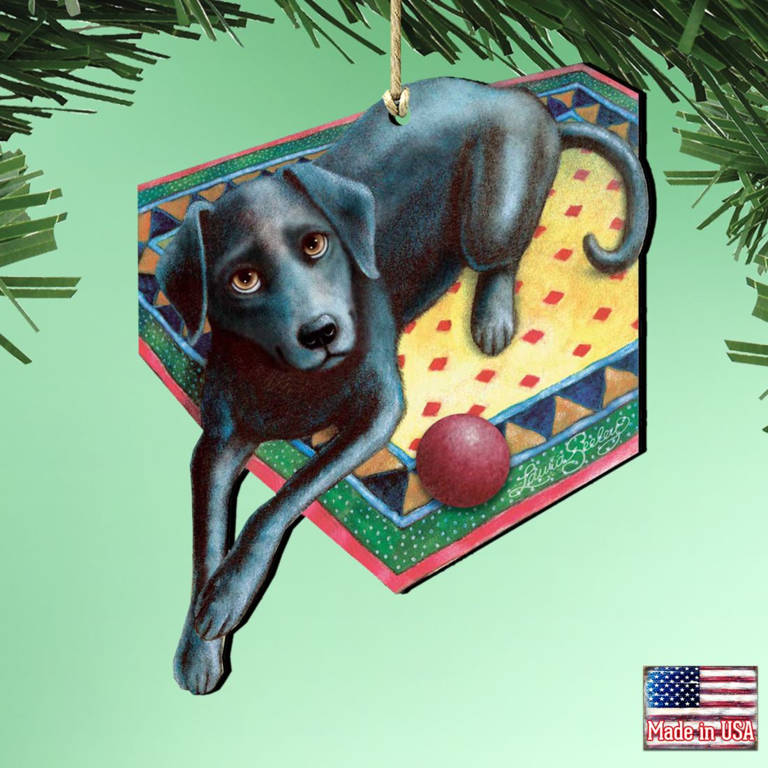 Ready When You Are Black Dog Wooden Ornaments by Laura Seeley - Pets Dog and Cats Decor - 8511017-LS