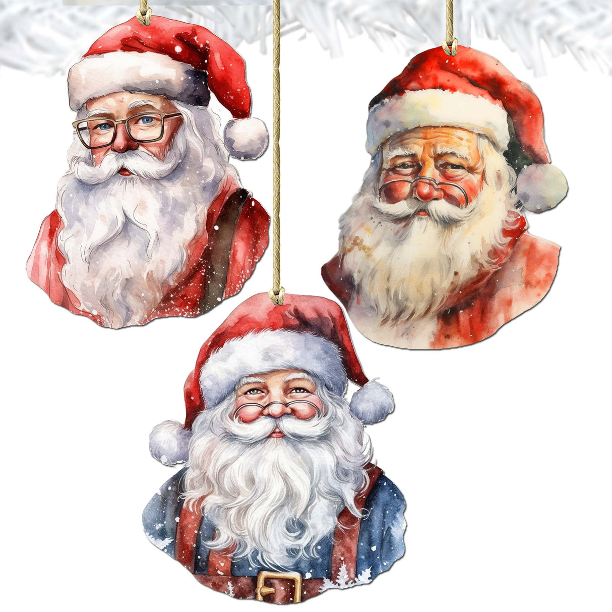 Jolly Santa Faces Decorative Wooden Ornaments Set of 3 by G. Debrekht - Christmas Decor - 8091045-S3
