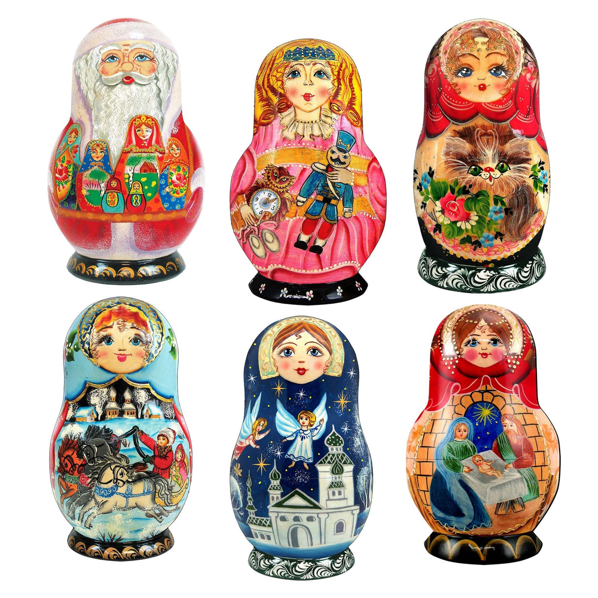 Nested Dolls Decorative Wooden Clip-on Ornaments Set of 6 by G. Debrekht - Christmas Decor - 8090130C-S6